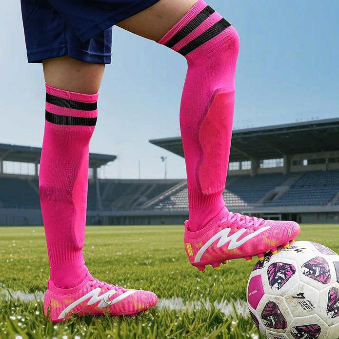 brooman Kids Firm Ground Soccer Cleats Boys Girls Football Shoes with Shin Guards and Soccer Socks