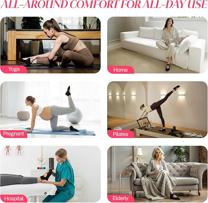 COOLMATE Pilates Socks with Grips for Women, Yoga Socks, Crew Non Slip Women for Barre, Pilates Gifts for Women