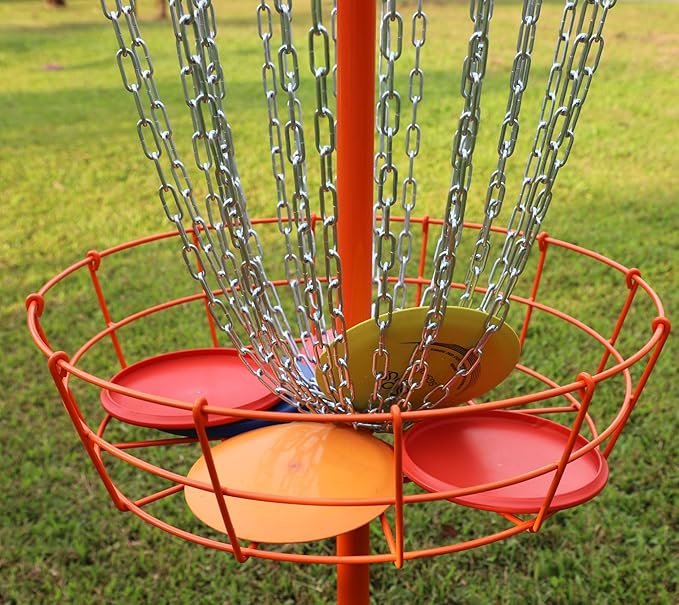TARUMG Disc Golf Basket - Portable Disc Golf Target with Heavy Duty 24-Chains Come with Transit Bag and 3pcs Disc Golf Discs, Ground Stake -Suitable for Players of All Levels - Multi Color Available