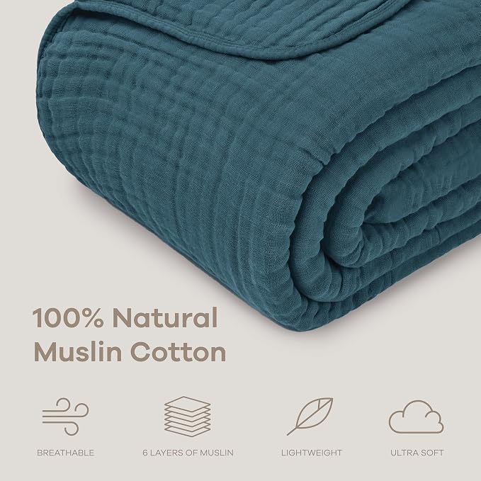 Comfy Cubs Adult Muslin Blanket 108x90” King Swaddle Blankets, Neptune | 6 Layer Soft, Breathable & Lightweight Muslin Adult Blanket - Machine Washable & Designed in the US Bedding for All Seasons
