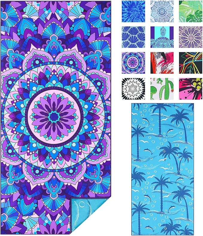 TwoYek Microfiber Sand Free Beach Towel Thin Quick Dry Super Absorbent Oversized Large Lightweight Towels for Travel Sports Pool Swimming Bath Camping Yoga Girls Women Adults