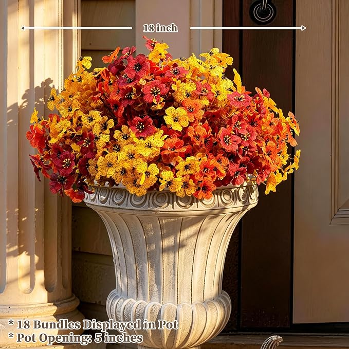 ColoPlay 18 PCS Artificial Mums for Outdoors Faux Mums of Eucalyptus Leaves | Artificial Mums for Outdoors/Indoors Faux Mums, Fall Flowers for Decoration Planters Boxwood Garden Porch Window Home