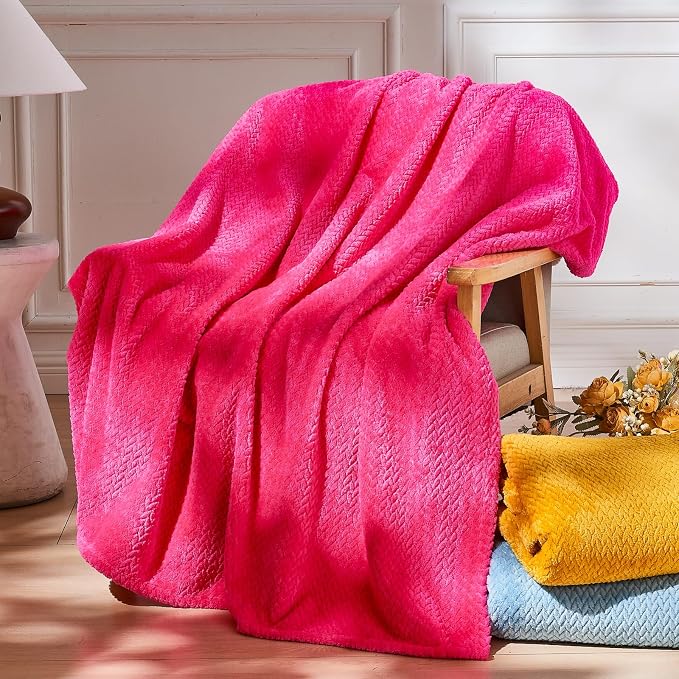 NEWCOSPLAY Fleece Leaves Pattern King Blanket, Dark Rose Red, 90"x110" | Super Soft Throw Blanket, Lightweight Cozy Bed Sofa Blanket, Premium Silky Flannel Fleece, Travel Blanket for All Season Use