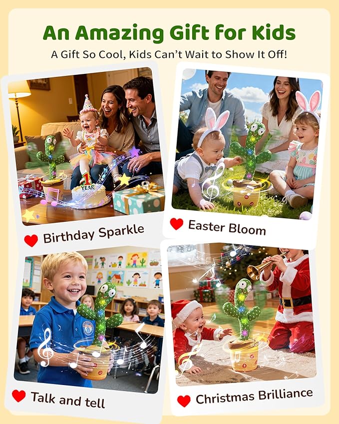 Baby Toys 0-6 3-6 6-12 12-18 Months Dancing Talking Cactus, Toddler Boys Girls Gifts for 2 3 4 5 6 7 8 9 10 Month Old Baby Toys for 1 Year Old Boy Girl