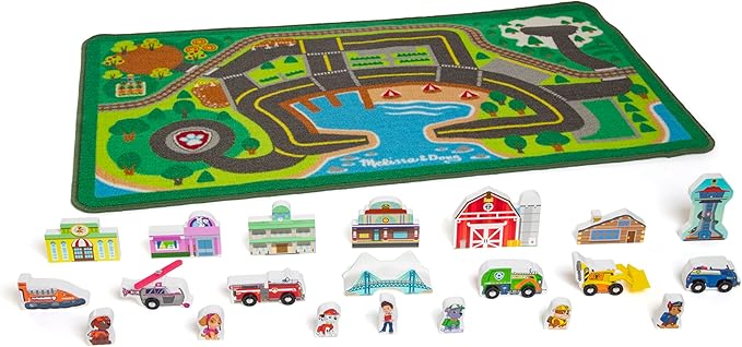 Melissa & Doug PAW Patrol Activity Rug - Adventure Bay (22 Pieces) PAW Patrol Town Mat with Wooden Toys for Ages 3+