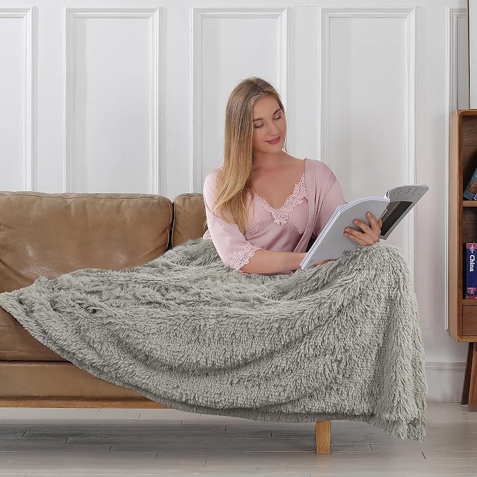 Decorative Extra Soft Faux Fur Blanket Twin Size 70" x 78",Solid Reversible Fuzzy Fluffy Cozy Plush Fleece Comfy Microfiber Blanket for Couch Sofa Bed,Quiet Grey