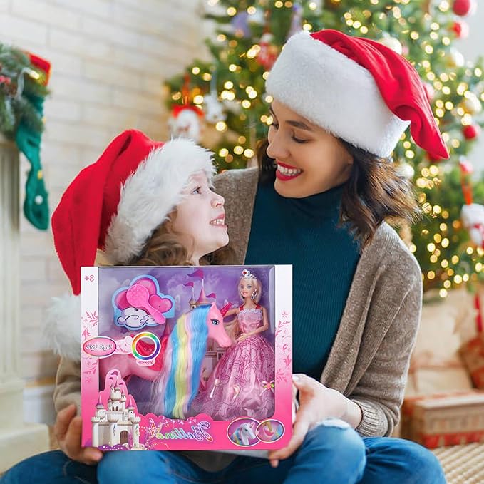 BETTINA Unicorn Princess Dolls Set, Magical Light Unicorn Toys for Girls, Horse Toys with Mane and Tail, Princess Toy, Unicorn Gifts for Girls Kids Aged 3 4 5 6 7 8