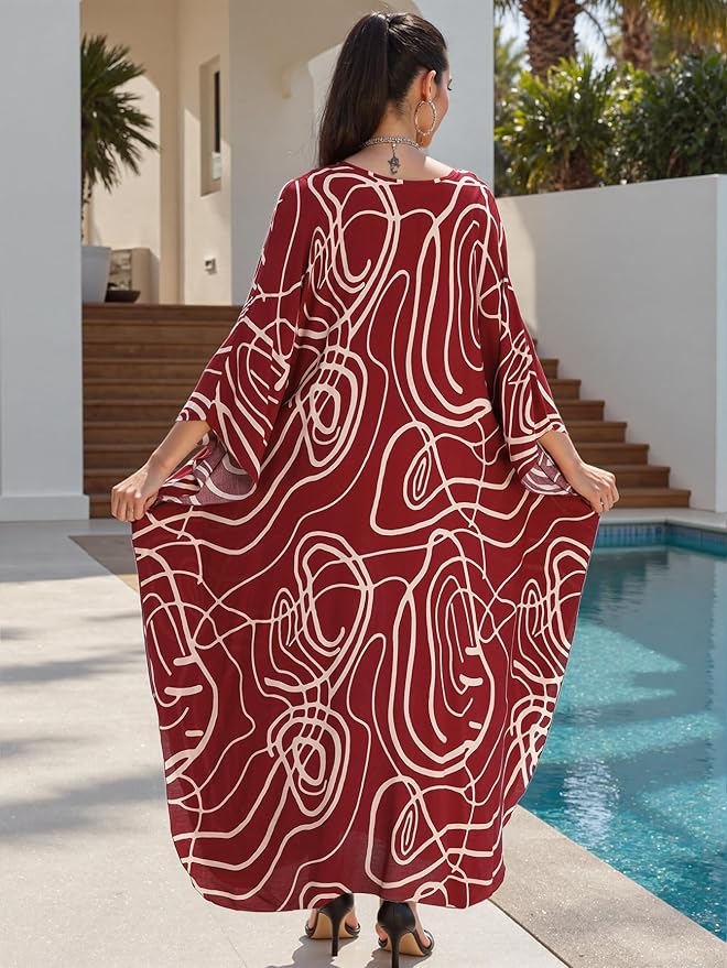 Mumu Dresses for Women Plus Size, Bohemian Kaftan Beach Cover Up Long Maxi Nightgown Soft Loungewear
