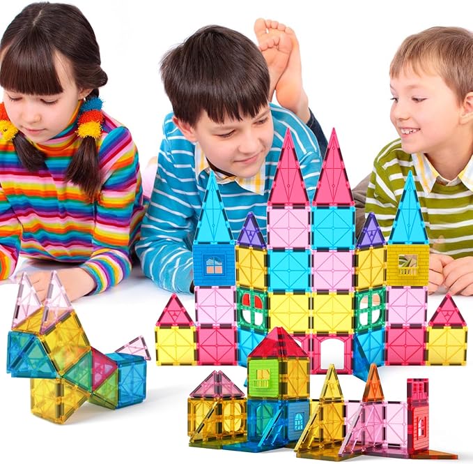 Jasonwell Magnetic Tiles Kids Magnetic Blocks 60PCS Building Sets 3D Magnet Tile Building Blocks Toy Construction Educational STEM Toys Gifts for Toddlers Boys Girls 3 4 5 6 7 8 9 10 + Year Old