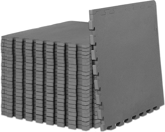 ProsourceFit Weaved Pattern Extra Thick Exercise Puzzle Mat ¾-inch, EVA Foam Interlocking Tiles for Protective, Cushioned Flooring for Home and Gym Equipment; Grey, 96 SQ FT, 24 Tiles