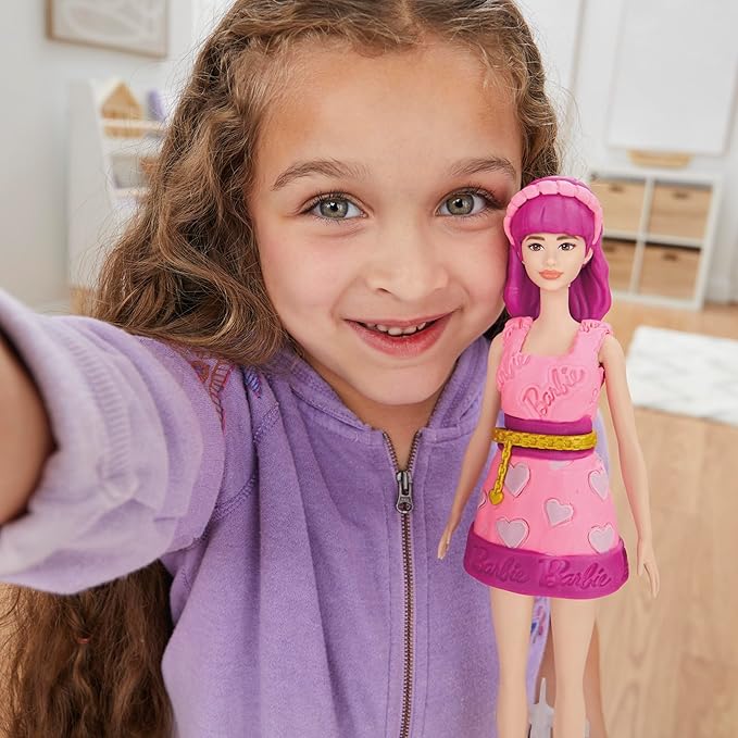 Play-Doh Barbie Hearts and Hair Set, Make Doll Clothes with Modeling Compound & 10 Fashion Accessories, Arts & Crafts for Girls & Boys 5+