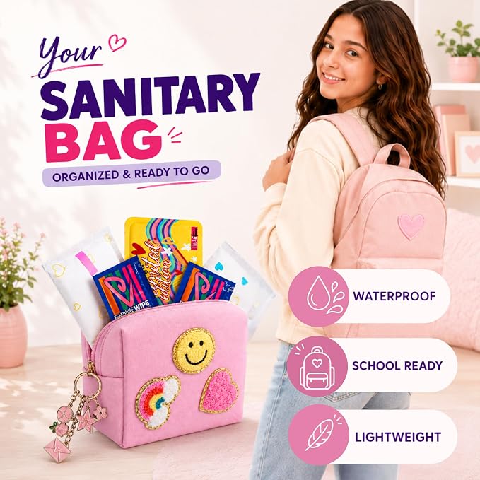 Period Kit for Tweens - First Period Kit for Girls 9-12 10-14 for School- Comfort Fit Feminine Pads Designed for Tween Teens Needs- Period Bags for Teen (Pink)