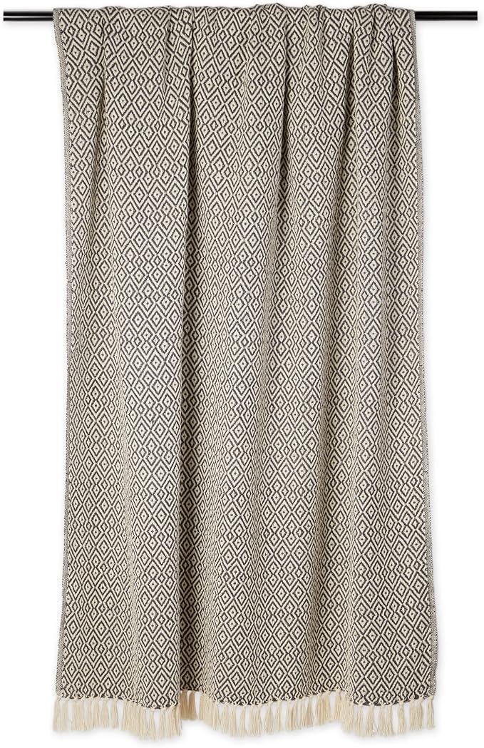 DII Rustic Farmhouse Double Diamond Woven Throw, 50x60, Mineral