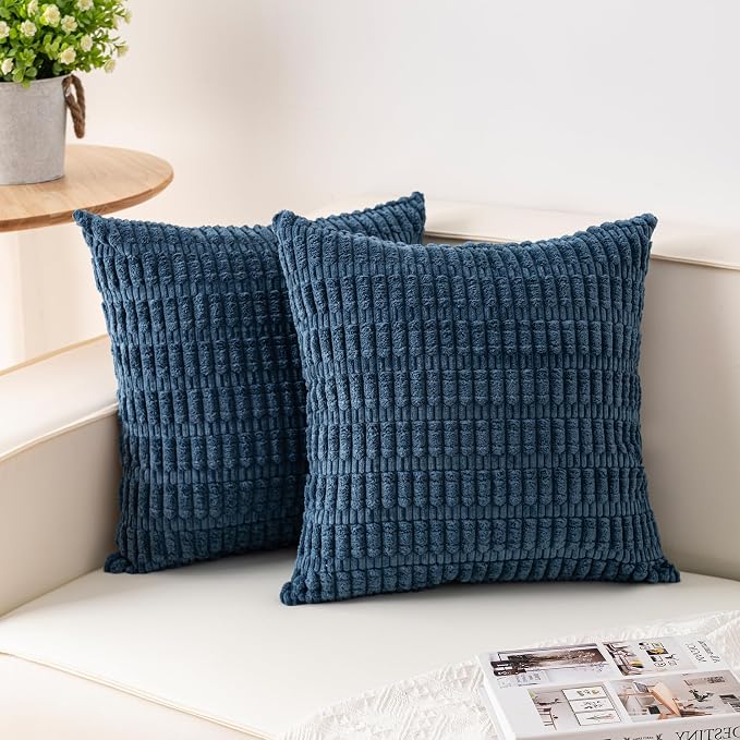 Aegero Pack of 2 Corduroy Decorative Throw Pillow Covers 18x18 Inch, Teal | Fall Soft Striped Pillow Covers Modern Farmhouse Home Decor Christmas Throw Pillow Covers for Sofa Living Room Couch Bed