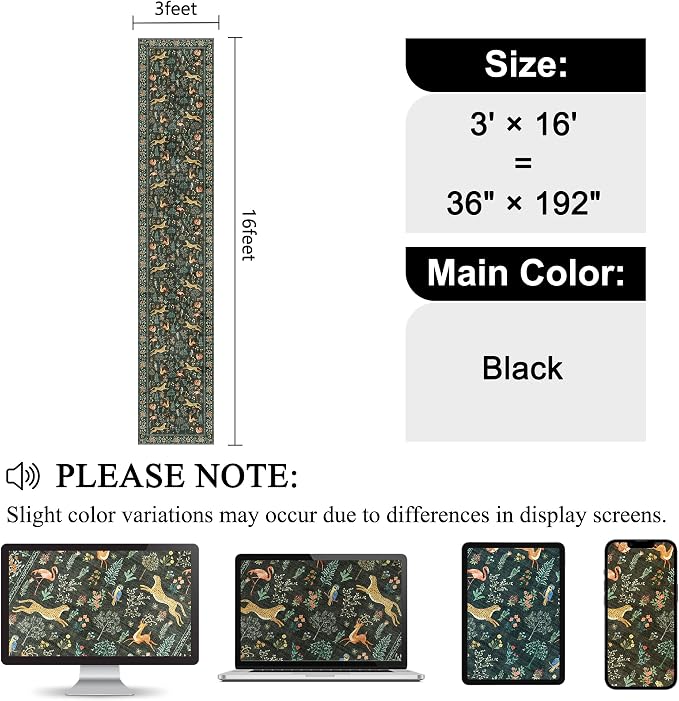 DUKINO 3x16 Hallway Runner Rug, Washable Animal Rug for Kitchen, Black | Non Slip, Low Pile, Soft Thin Indoor Carpet Runner for Entryway, Bedroom, Bathroom, Laundry, Pet Friendly, Non-Shedding