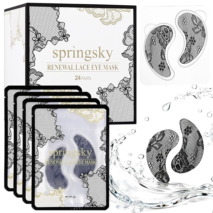 SPRINGSKY Under Eye Patches,Lace Eye Mask for Puffy Eyes and Dark Circles,Collagen Skin Care Products,Hydrating,Smoothing,Anti-Aging Eye Patch for Under Eye Bags（24 Pairs）