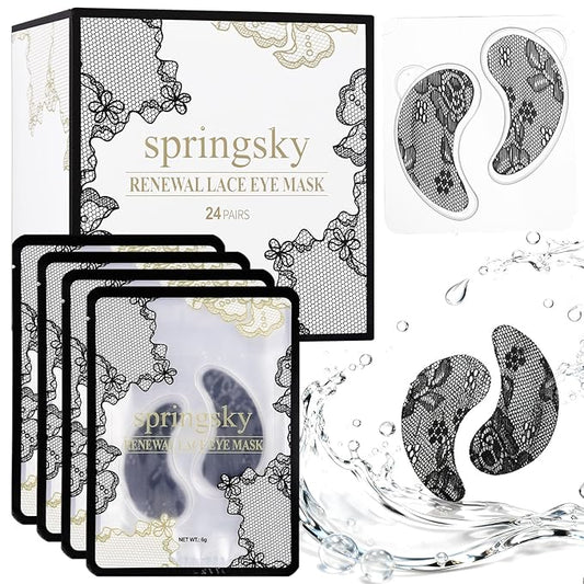 SPRINGSKY Under Eye Patches,Lace Eye Mask for Puffy Eyes and Dark Circles,Collagen Skin Care Products,Hydrating,Smoothing,Anti-Aging Eye Patch for Under Eye Bags（24 Pairs）