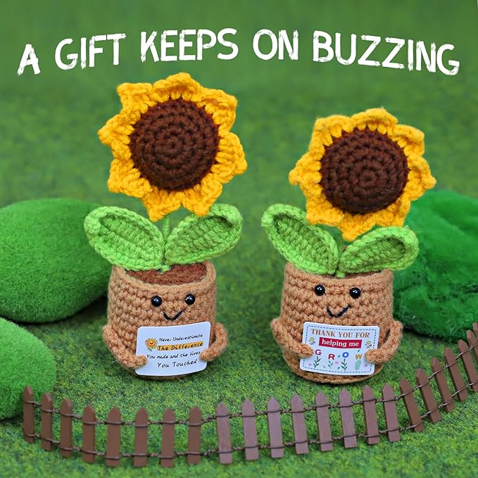 PARTY TONIGHT Inspirational Gifts for Women, Emotional Support Flowers Sunflower Crochet, Funny Positive Sunflower Gifts for Women, Teacher, Coworkers, Mom, Sister, Best Friends Office Desk Car Decor