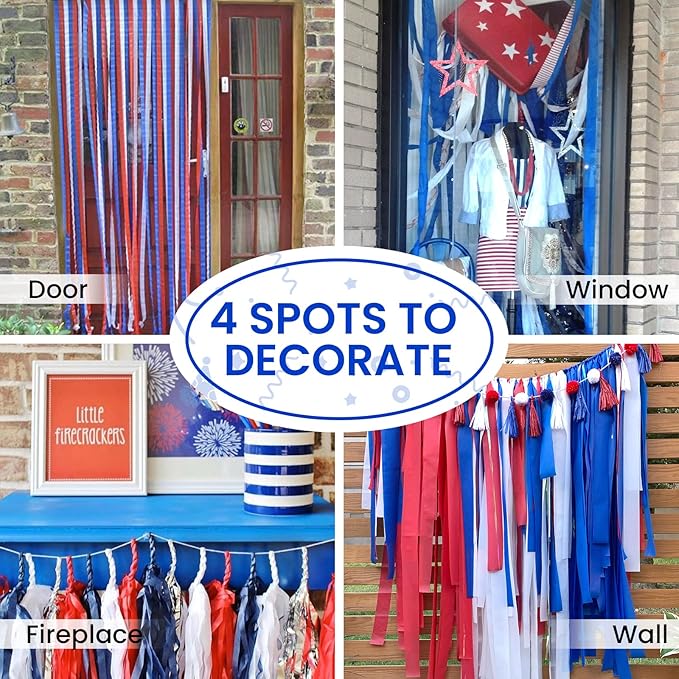 PartyWoo Patriotic Red White and Blue Crepe Paper Streamers 6pcs 492ft Pack of Red White Blue Silver Crepe Paper Streamers for Independence Day 4th of July Memorial Day USA Theme Party Decorations