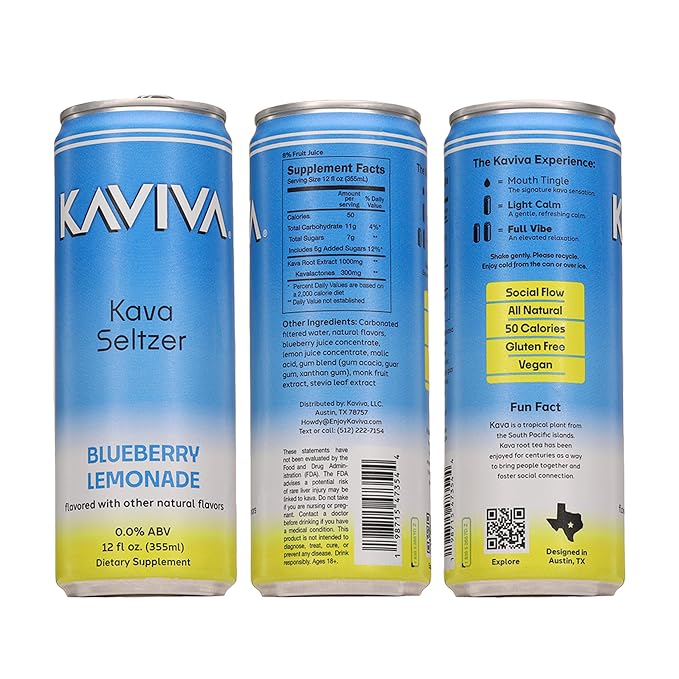 Kaviva | Kava & Seltzer | Relaxation Drink | 50 calories | All Natural | Non-ALC Functional Beverage | Refreshing Alternative | Clean Ingredients