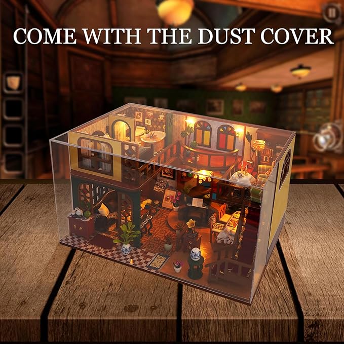 Foyucool DIY Miniature House Kit, Dollhouse Kit with Light and Dust Cover, Mini House Building Kits for for Adult to Building, Christmas Home Decorations Gifts for Family and Friends, Retro Loft
