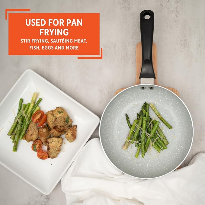 IMUSA 8 Inch Premier Cera Aluminum Speckled Gray Ceramic Fry Pan | Cookware with Nonstick Surface, PTFE-Free, Lightweight, Ideal for Eggs, Meat, Fish, Versatile Skillet