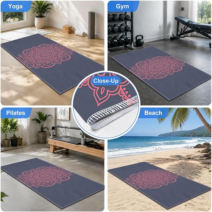 Yoga Mat Towel, Hot Yoga Non Slip with 4 Corner Pockets, 70 x 26 in | Soft Absorbent Microfiber With Four Corner Pockets, Fits Over Yoga Mats For Hot Yoga, Pilates, Gym, And Travel