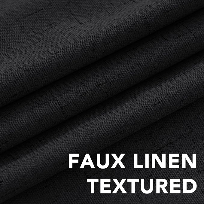 H.VERSAILTEX 100% Blackout Curtains for Bedroom Thermal Insulated Linen Textured Curtains Heat and Full Light Blocking Drapes Living Room Curtains 2 Panel Sets, 52x96 - Inch, Black