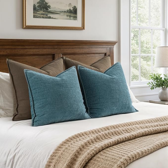 MIULEE Decorative Couch Throw Pillow Covers 18x18 Inch Smoke Blue 2 Pack | Farmhouse Pillow Covers with Stitched Edge, Soft Chenille Cushion Cases, for Sofa Bed Living Room Home Decor