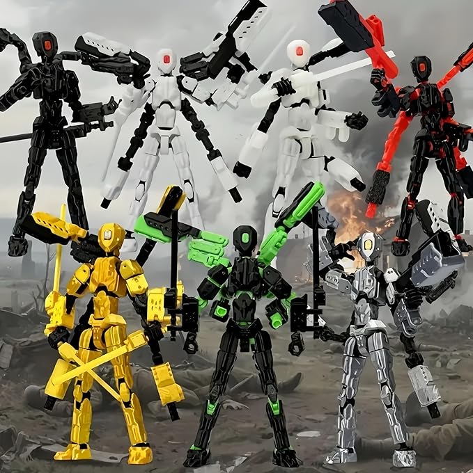 T13 Action Figure Set, 3D Printed Dummy 13, Titan 13 with 6 Arms, T 13 Multi-Jointed Movable, Lucky 13 Robot Desktop Decorations for Game Lovers Toys (Assembly Completed) (Black)