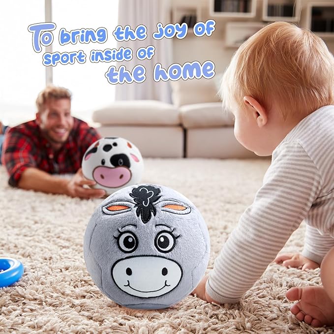 Silent Indoor Soccer Balls for Toddlers, Inflatable Soft Plush Baby Toddler Soccer Ball Toys Gifts for 0+Year Old Boy Girl First Birthday Gift (Donkey, Pump Include)