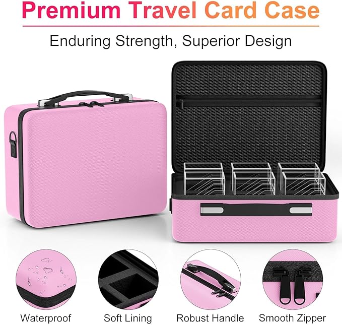 Proijeut Card Deck Box with Portable Case, 6 Pack Clear Commander Deck Box with 6 Dividers, Holds 600+ Double Sleeved Cards, Fit for MTG, YuGiOh, TCG (Pink)