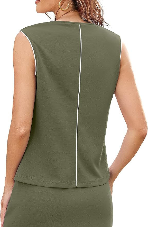 Womens 2 Piece Skirt Sets Summer Sleeveless Travel Outfit | Color Block Tennis Skort Sets, Built-In Shorts with Pockets, Aiportl Vacation Athletic Matching Sets