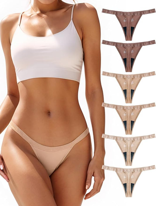 TIICHOO Period Thong Underwear for Women Lace Period Panties Thong Light Absorbency Leakproof Underwear Pack of 6