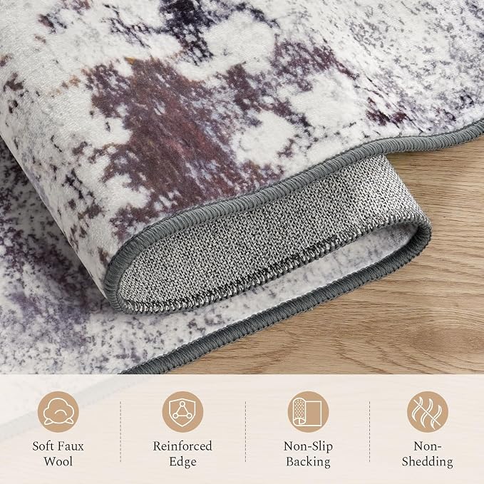 Rugflix 10x14 Area Rugs for Living Room, Washable Beige Grey Large Rug | Machine Washable; Stain-Resistant; Low Pile; Non-Slip; Modern Abstract; Carpet for Bedroom Dining Office Nursery Home