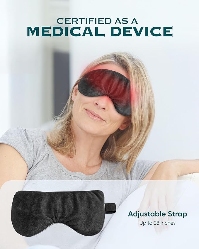 Heated Eye Mask for Dry Eyes, Stye, Blepharitis & Puffiness Relief – Microwavable Warm Compress with Soft Fleece – ThermoDR Reusable Mask for Fatigue, Strain, Sinus & Irritation – Black