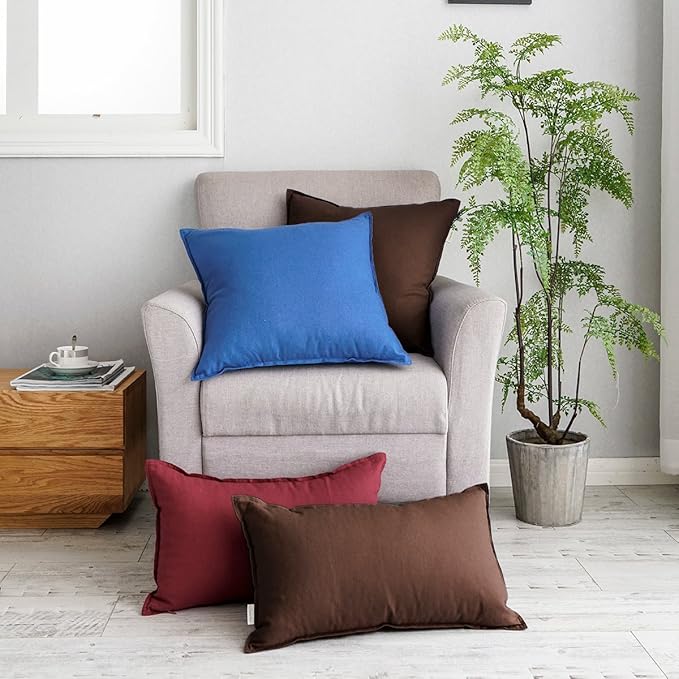 Jeanerlor Cotton Linen Soft Soild Decorative Square Throw Pillow Covers Set Cushion Case forBar Coffee Shop Play Room24 x 24 Inch 60 x 60cm,Brown