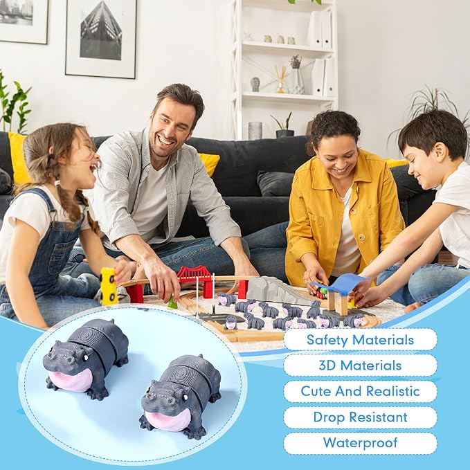 Honoson 12 Pcs 3D Printed Fidget Toy 3D Printed Hippo Small Animal Toy Flexible Cute Articulating Pet Stress Relief Fidget Toys for Play and Display(5cm)