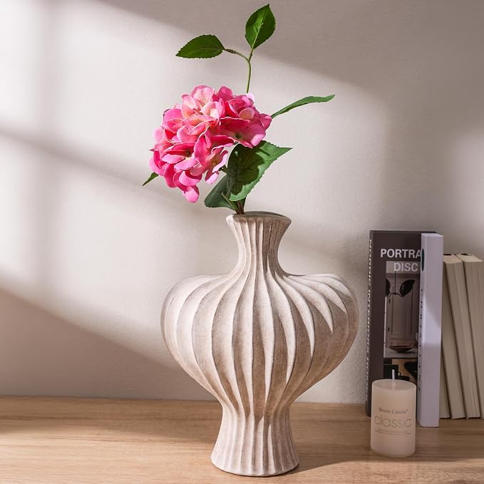 Ceramic Flower Vase Home Decor, 11 in Farmhouse Table Vases Rustic Vintage Living Room Kitchen Bedroom Decorations Pottery Decorative Vases for Flowers House Shelf Office Coffee Desk Dining, Rustic