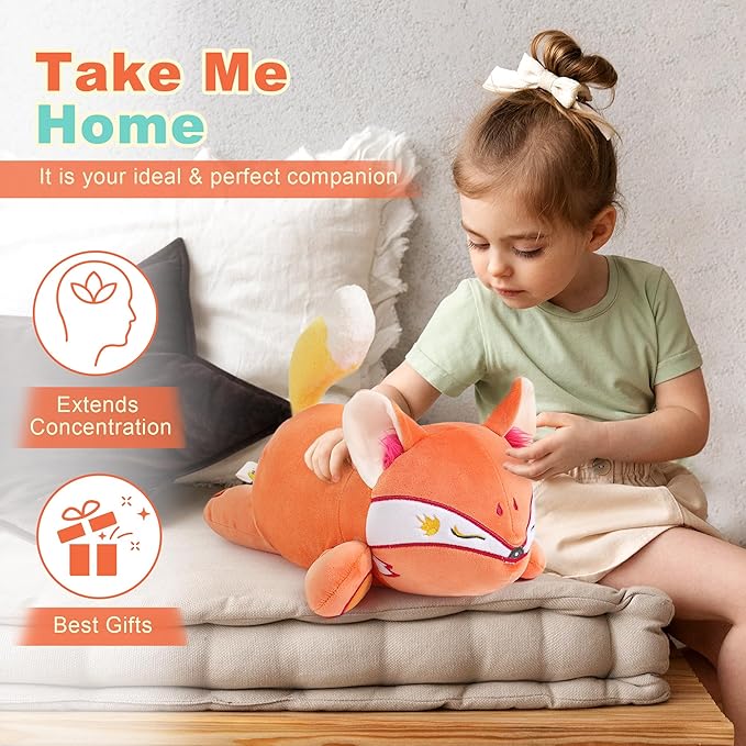 Onsoyours Original Red Wheat Fox Weighted Stuffed Animal, Cute 13.8"|1.8 Pound Weighted Positive Fox Plush Pillow Toy Soft Plushies Gift for Kids & Adults