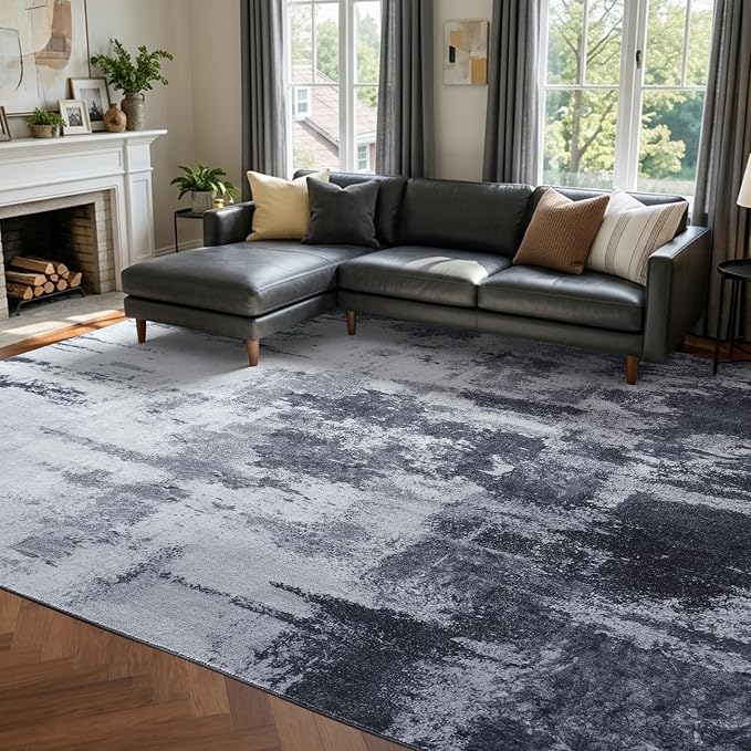 5x7 Ft Area Rugs for Living Room, Soft Non-Slip Washable Rugs Modern Abstract Pattern Carpet for Bedroom Indoor Floor Nursery Home Decor (Grey)