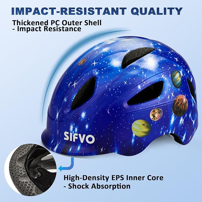 Kids Bike Helmet with LED Light, SIFVO Youth Toddler Boys Girls Helmets,2 Size Adjustable for Ages 3-5-10,Multi-Sport for Bicycle, Scooter, Skateboard,46-55cm