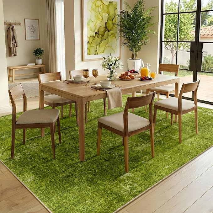 RELEANY Washable 5'x7' Abstract Area Rug for Living Room Grass Green | carpet for bedroom, kitchen, office, hallway and entryway, printed pattern, non-slip, soft, stain-resistant, easy to clean