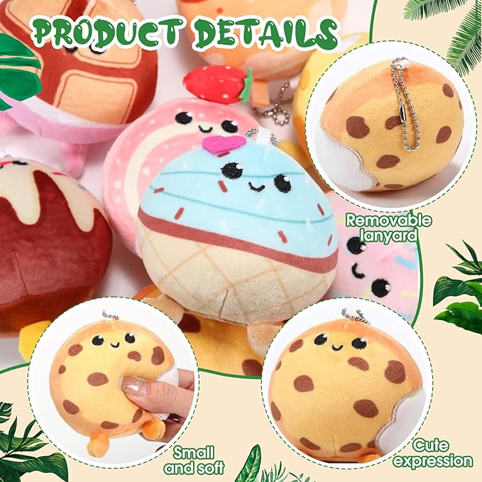 Libima 9 Pcs Mini Stuffed Animals Keychains 3.15 Inch Small Plush Cute Ornaments Bulk Toys for Baby Shower Birthday Party Decors Gift Bags Fillers Halloween Christmas Basket Stuffers(Desserts)