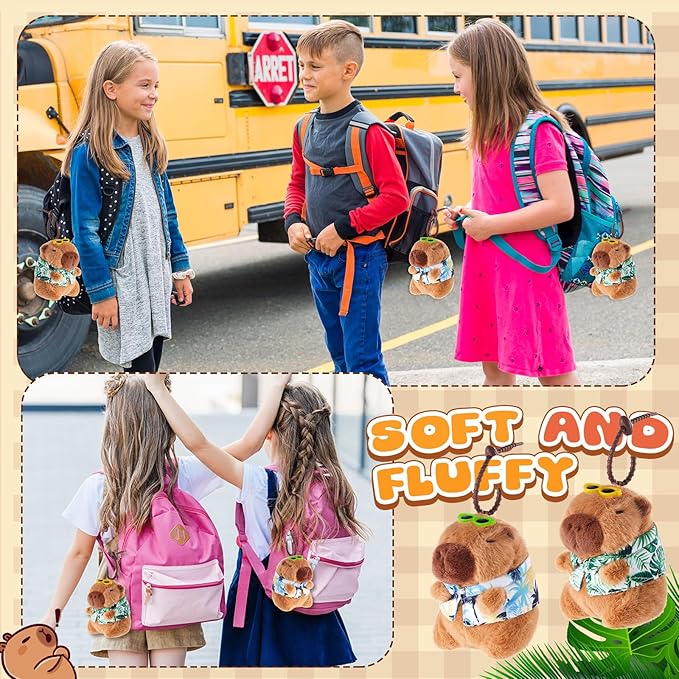 2 Pcs Capybara Plush Keychain Capybara Stuffed Animals Plush Pendant for Christmas Gifts Exchange Birthday Party(Hawaiian Shirt)