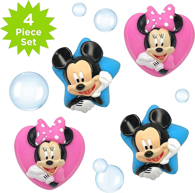 Disney Mickey and Minnie Squirt Toy Set for Childrens' Bath Time Fun, Blue/Pink, 4 Piece