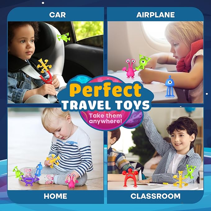 Suction Toy Toddler Bath Toys: No Hole Bath Toy for Boys Girls - 18PCS Sensory Fidget Toys for Kids - Baby Window Building Toy Gooide Bag Stuffers - Travel Gifts Easter Basket Stuffers Egg Fillers
