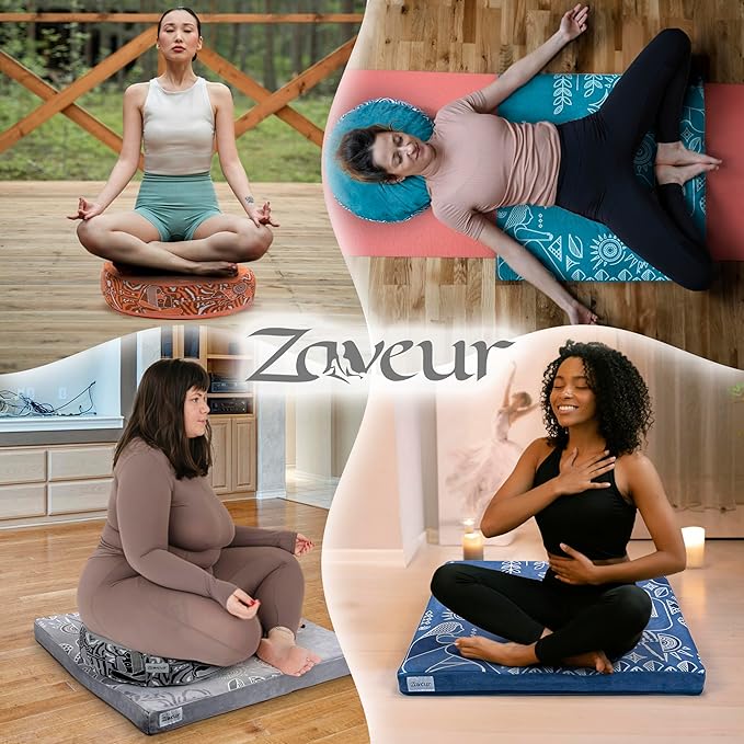 Zaveur Royal Court Zafu Meditation Cushion - 18" Round Yoga Bolster Pillow with 100% Cotton Filling and Canvas Cover - Premium Floor Pillow for Meditation - Yoga Cushion for Sitting on Floor - Green