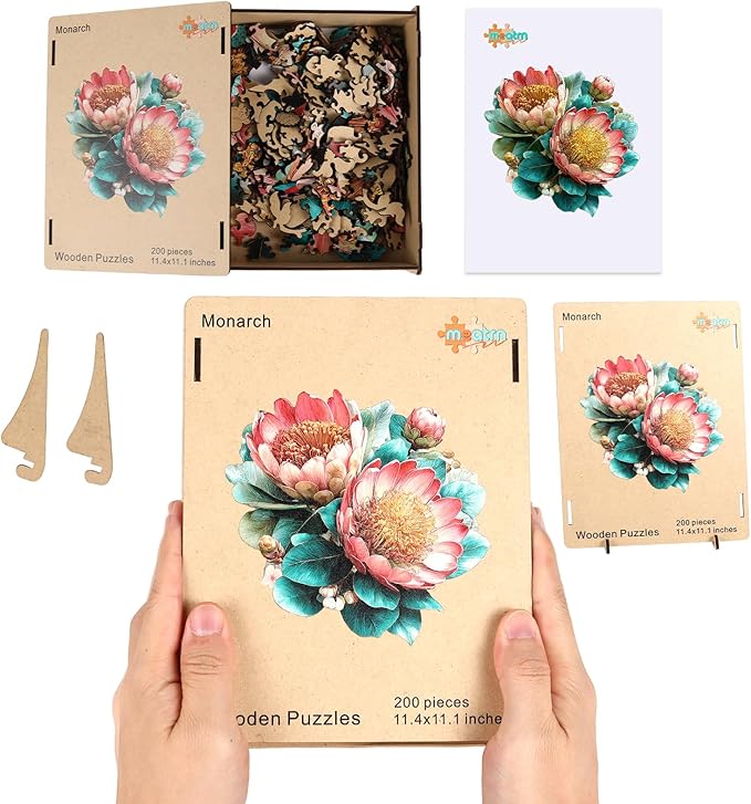 MEATRN King Protea Wooden Puzzles for Adults 200 Pcs, 11.4x11.1 in, Fun Educational Wood Puzzle, Handmade Decorative Gift, Relaxing Wood Puzzle Game for Family & Friends