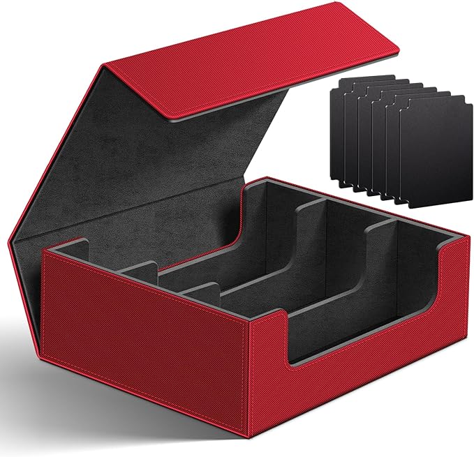 Homthy 1800+ Card Deck Case for Trading Cards, Leather Magnetic Closure Commander Card Storage Box Magic Card Holders Fit for MTG TCG and Sport Cards (Red)